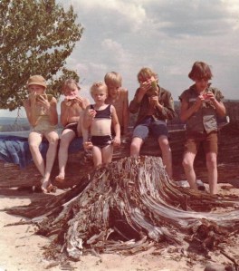 Summer 1974 with my brothers, my sister, and my cousin.   Yes I'm the short one in the blue bikini.  